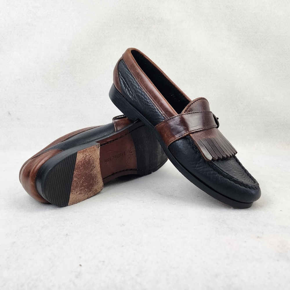 Louis Roth Mens 8 D Brown Black Leather Loafers Slip On Buckle Made In USA